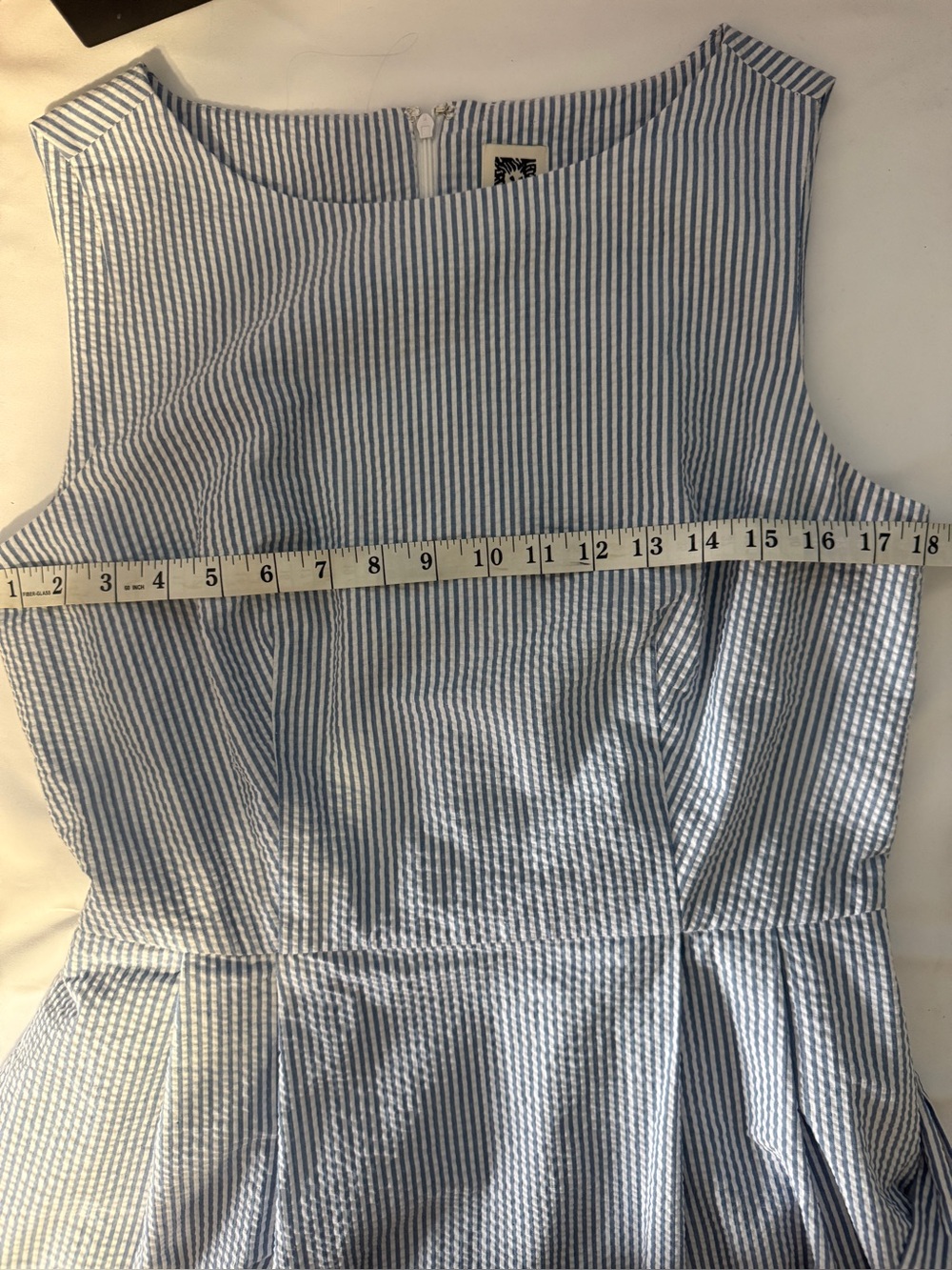 Anne Klein Blue White Seersucker Dress Size 8 Sleeveless Fit & Flare - Picture 8 of 9